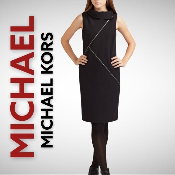 MICHAEL Michael Kors Black Cowl Neck Asymmetric Zipper Shift Dress, Size 4 - Picture 1 of 7